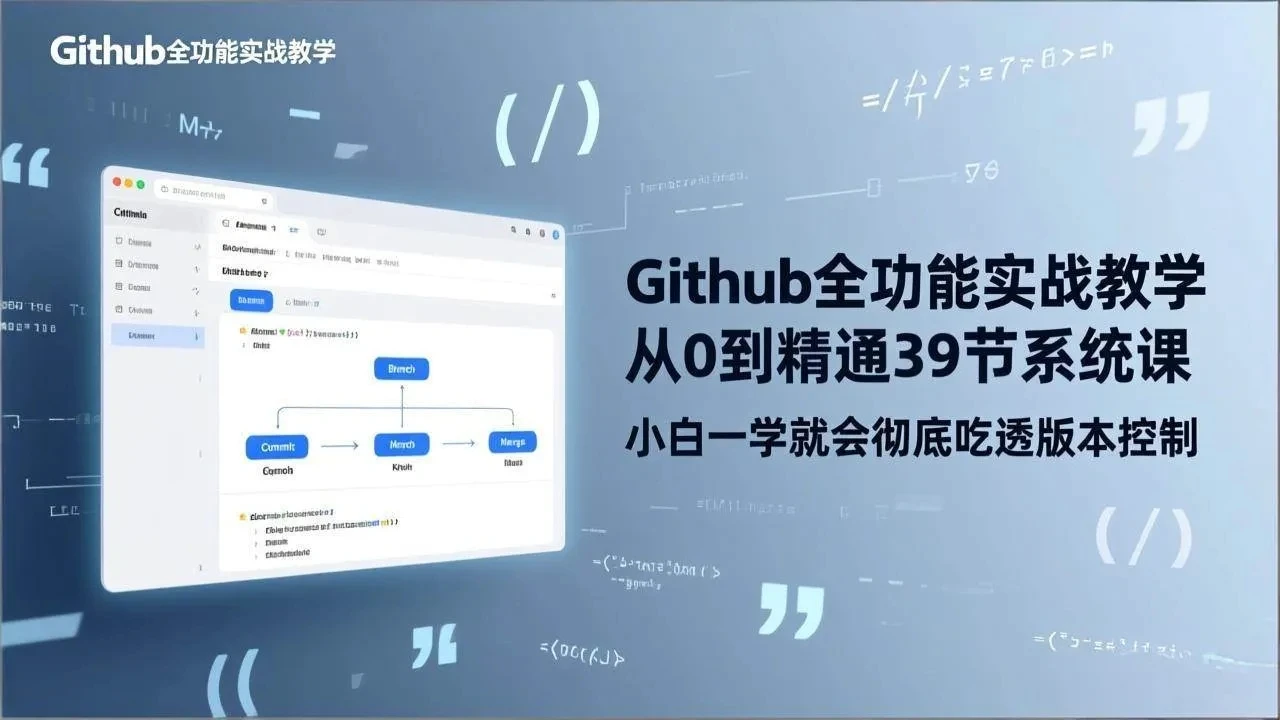 【精】GitHub-全功能实战教学，从0到精通39节系统课，小白一学就会彻底吃透版本控制