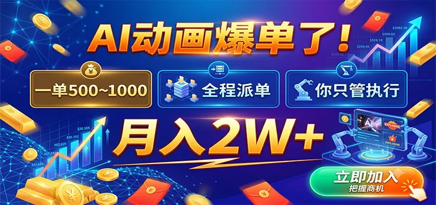 AI动画爆单了!一单500~1000,全程派单,你只管执行,月入2W+