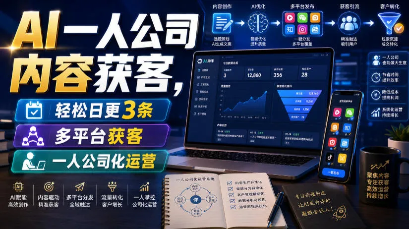 AI一人公司内容获客，轻松日更3条，多平台获客，一人公司化运营(更新0827)
