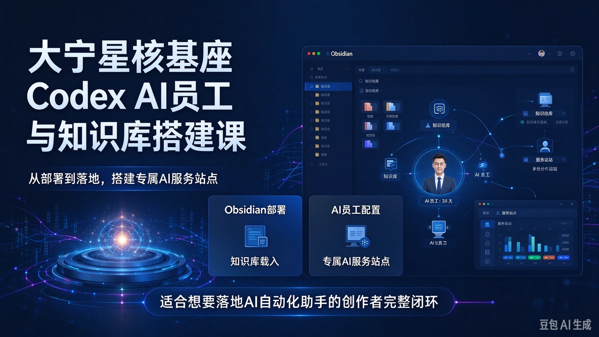 【精】大宁星核基座Codex AI员工与知识库搭建课，带你掌握Obsidian部署、知识库载入与AI员工配置，搭建专属AI服务站点，适合想要落地AI自动化助手的创作者的完整闭环