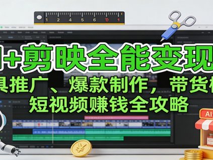 AI+剪映全能变现课:工具推广、爆款制作、带货橱窗,短视频赚钱全攻略