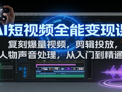 AI短视频全能变现课:复刻爆量视频,剪辑投放,人物声音处理,从入门到精通